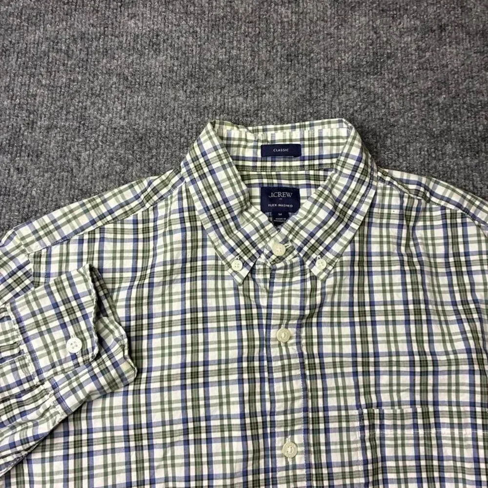 J.Crew Flex Washed Plaid Button Up Shirt Mens Medium Green Blue Classic Fit